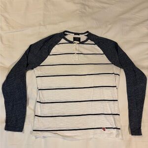 Abercrombie & Fitch Navy and White Long Sleeve Tee